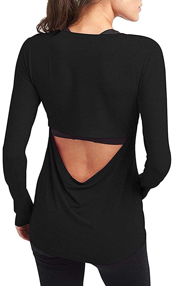Details about   Mippo Womens Open Back Long Sleeve Athletic Workout Shirt Self Knot Front Thumb 