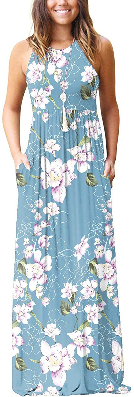 GRECERELLE Womens Sleeveless Racerback Loose Plain Maxi Dresses Casual Long Dresses with Pockets