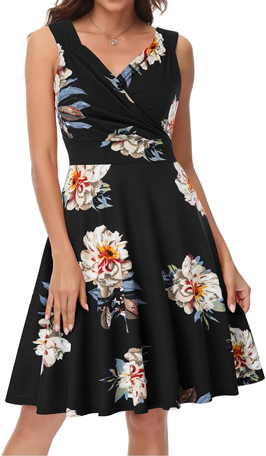 GRACE KARIN Sleeveless Solid Floral Summer Cocktail Dress A-Line Wrap  Wedding Guest Dress