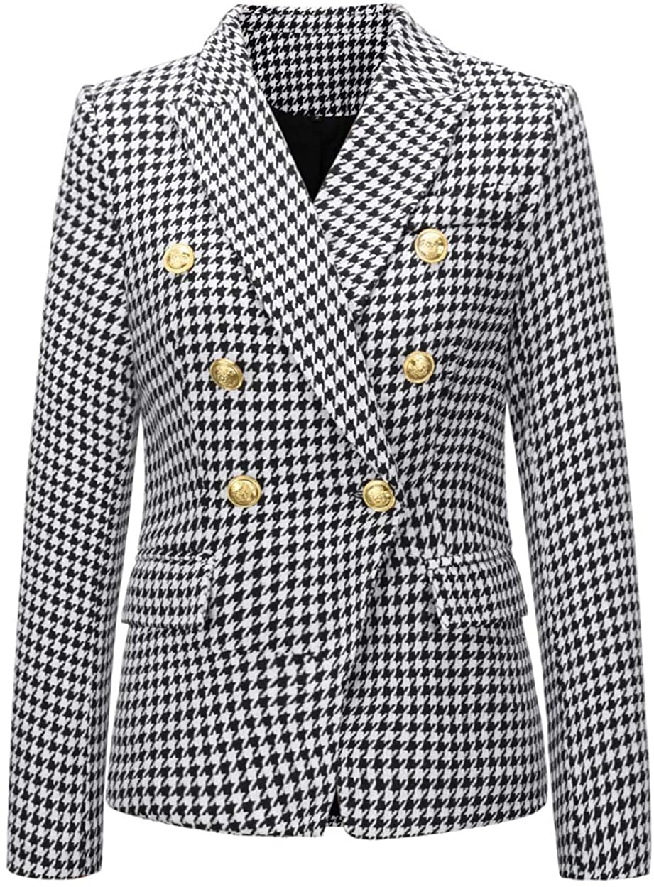 chouyatou Women's Vintage Double Breasted Slim Fit Dress Suit Blazer Jacket