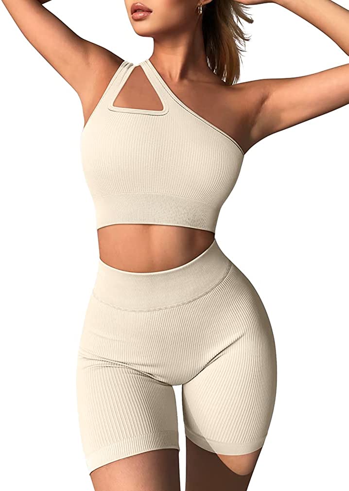  OQQ Workout Outfits for Women 2 Piece Ribbed Seamless
