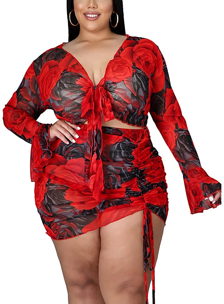 Plus Size 2 Piece Outfits for Women Summer Boho Ruffle Crop Top Shorts Set  Flora