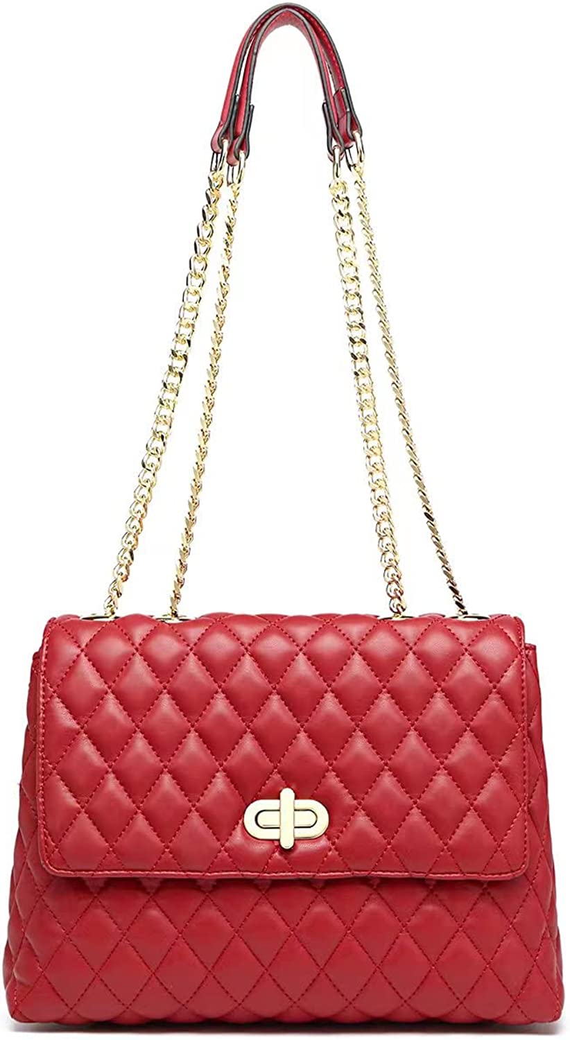 ER.Roulour Quilted Crossbody Bags for Women, Trendy Roomy Chain Purses  Leather Handbags with Flap Gold Hardware Shoulder Bag: Handbags