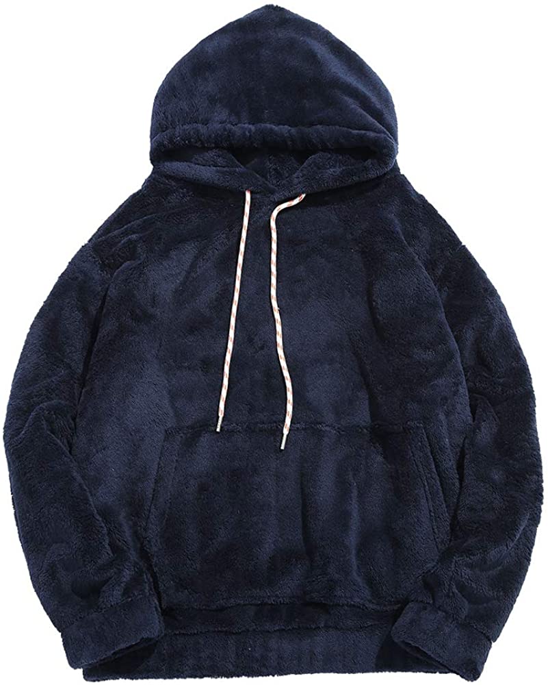 thumbnail 9 - ZAFUL Mens Solid Winter Fluffy Hoodie Oversized Hooded Pullover Sweatshirt Outwe