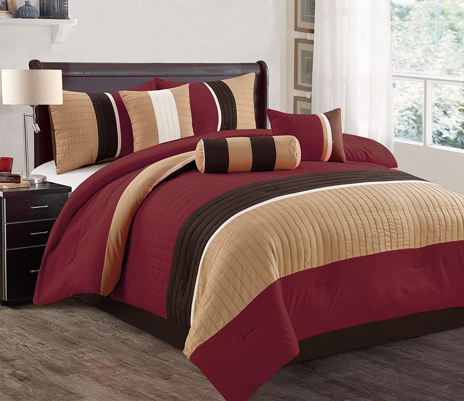 Closeout 7 Piece Luxury Bed in Bag Comforter Set (Queen, Red/Taupe) | eBay