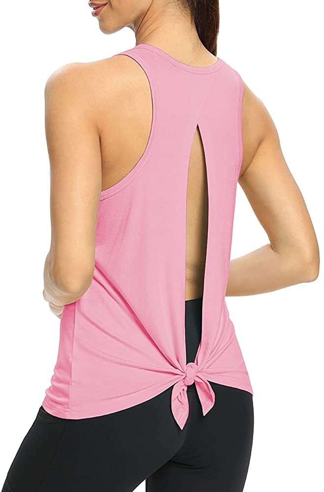 Mippo Womens Open Back Workout Tops Short Sleeve Athletic Gym