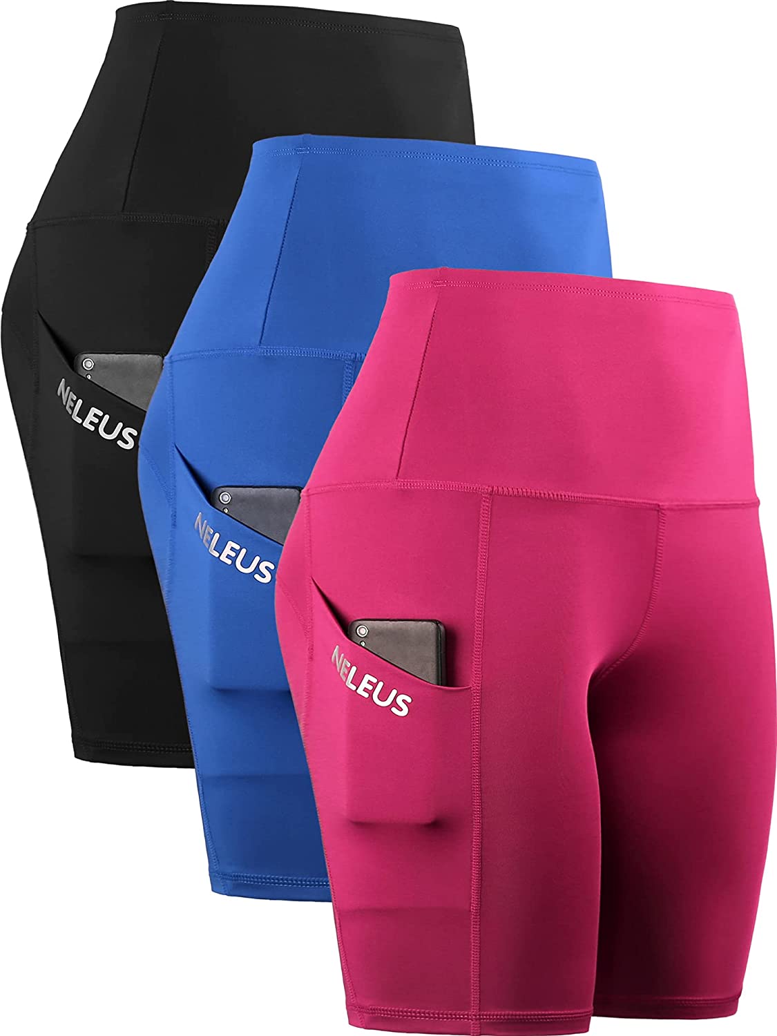 Neleus Womens Workout Compression Yoga Shorts with Pocket