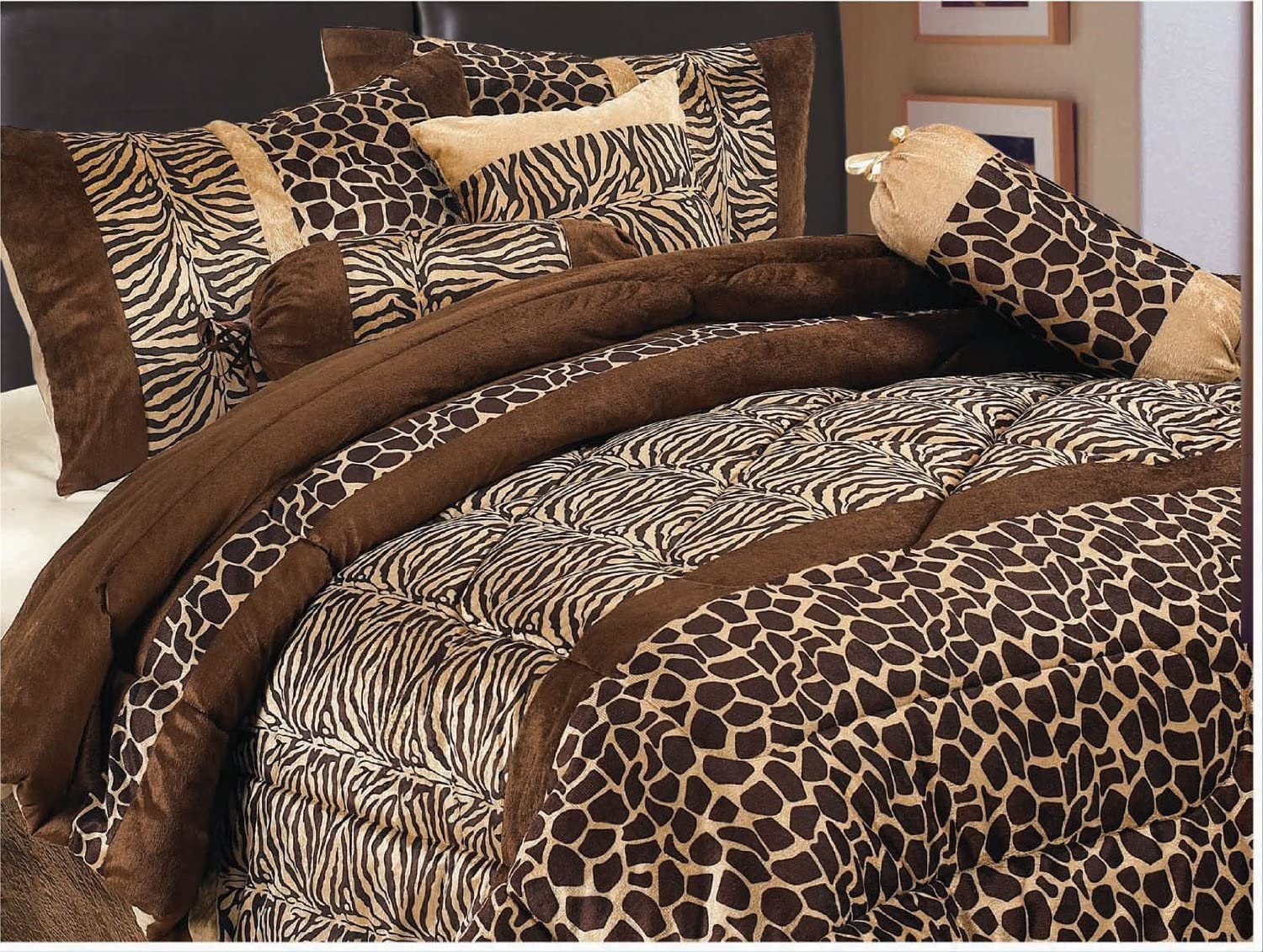7 Piece Brown King Size Safari Bed in A Bag Animal Print Zebra, Giraffe  Comforte | eBay