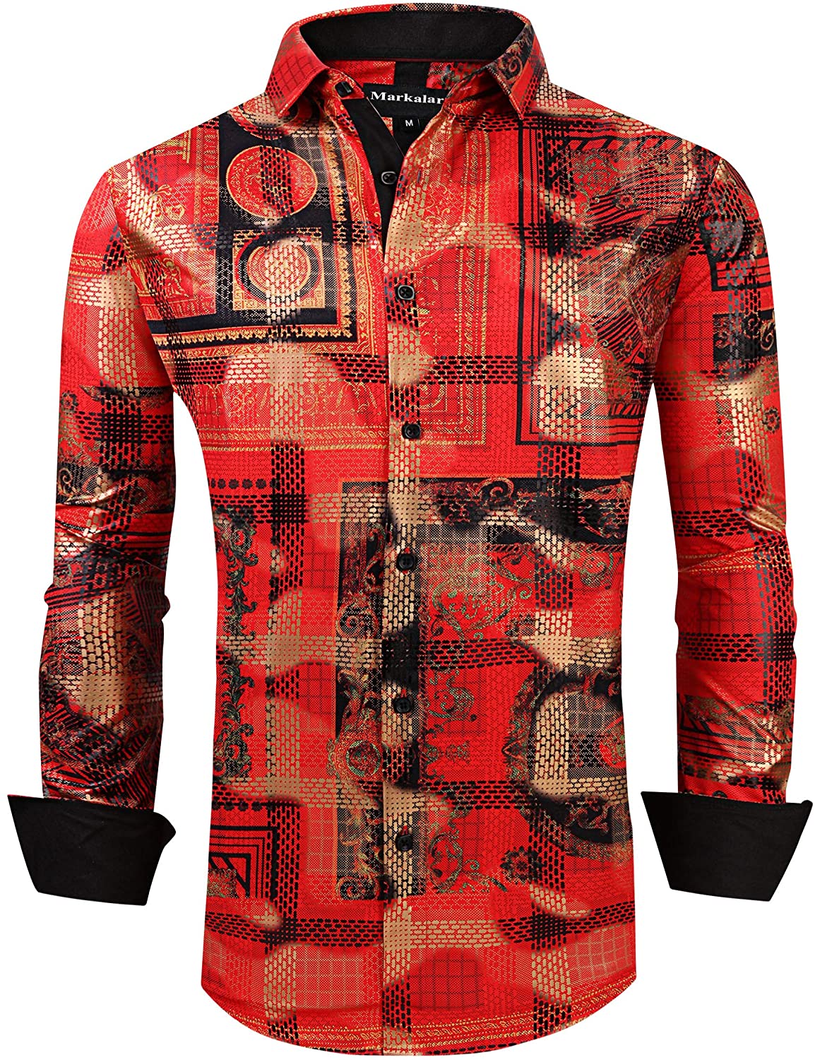 DressU Mens Standard-fit Lapel Collar Plaid Pattern Long Sleeve Spring/Autumn Shirt