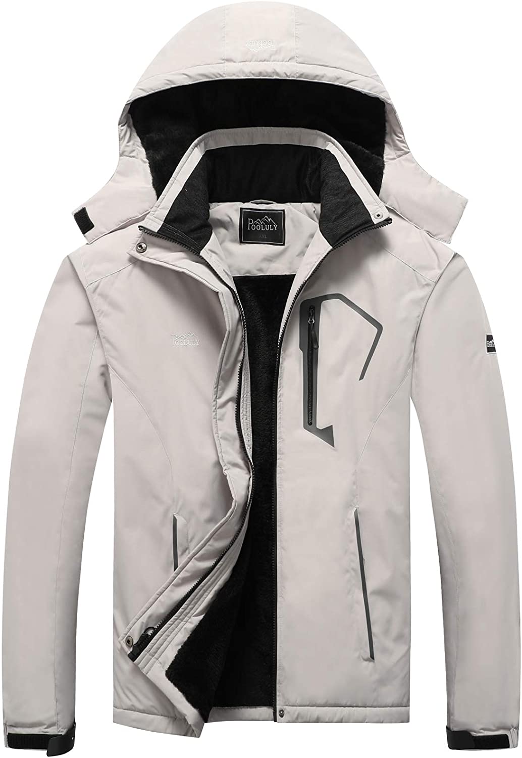 Pooluly Mens Ski Jacket Warm Winter Waterproof Windbreaker Hooded Raincoat Snowboarding Jackets 
