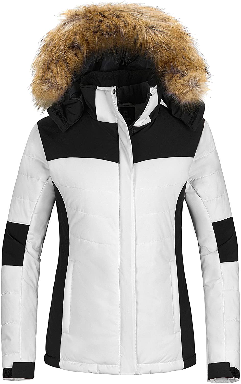 Wantdo Womens Detachable Hood Waterproof Fleece Lined Parka Windproof Ski Jacket