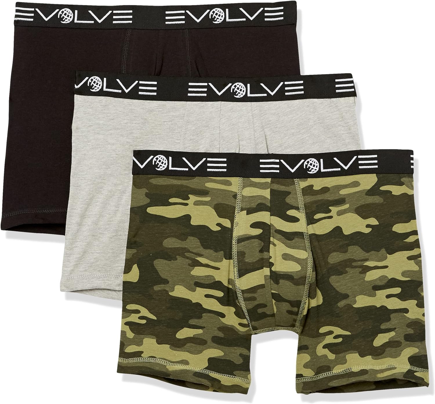Evolve Men's Cotton Stretch 3 Pack 6'' Boxer Brief, Black, Small at   Men's Clothing store