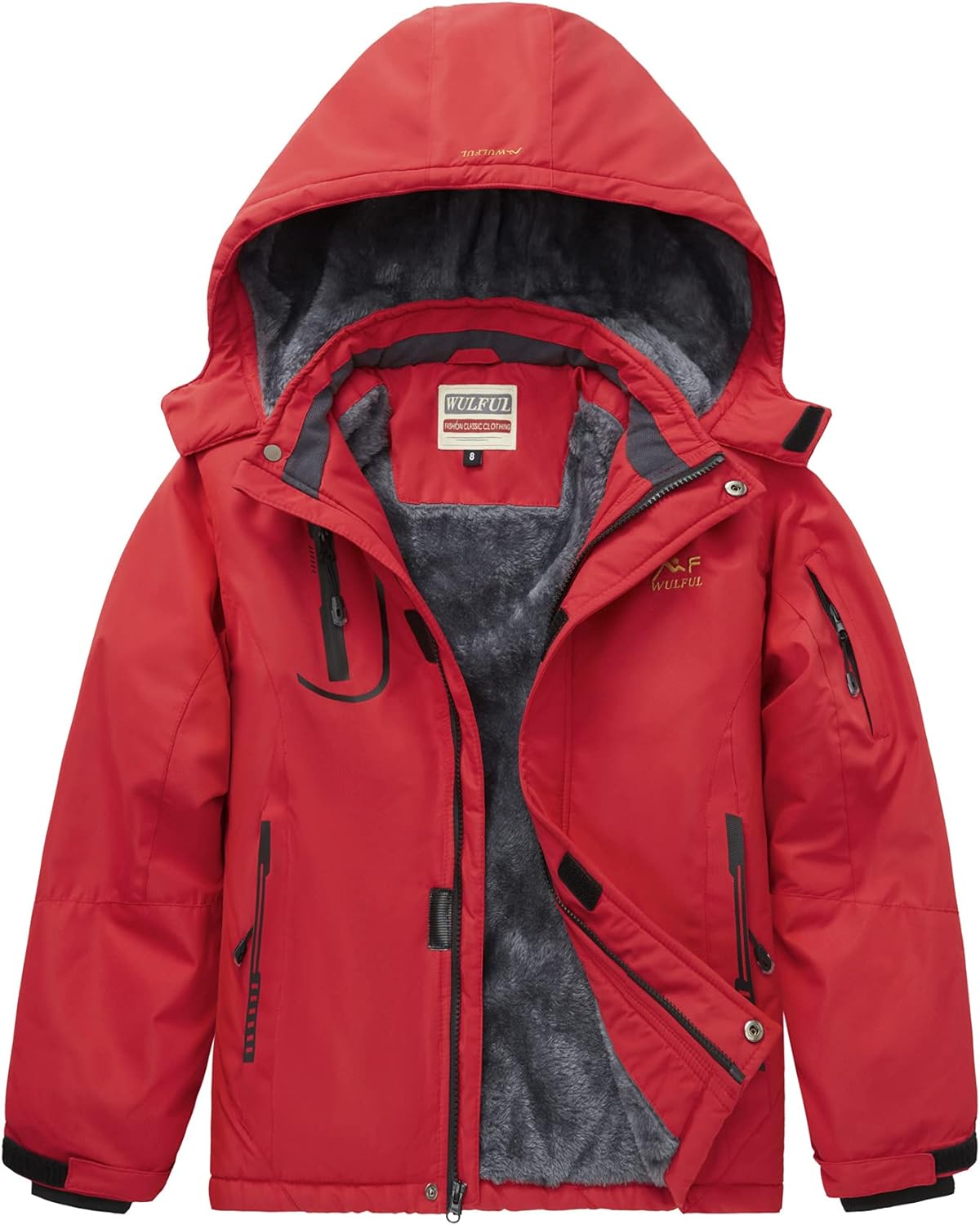 WULFUL Boy's Waterproof Ski Jacket Warm Fleece Hooded Winter Snow Coat