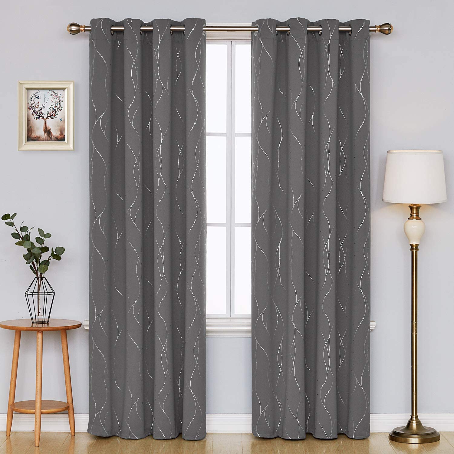Deconovo Blackout Curtains Grommets with Dots Pattern Thermal Insulated