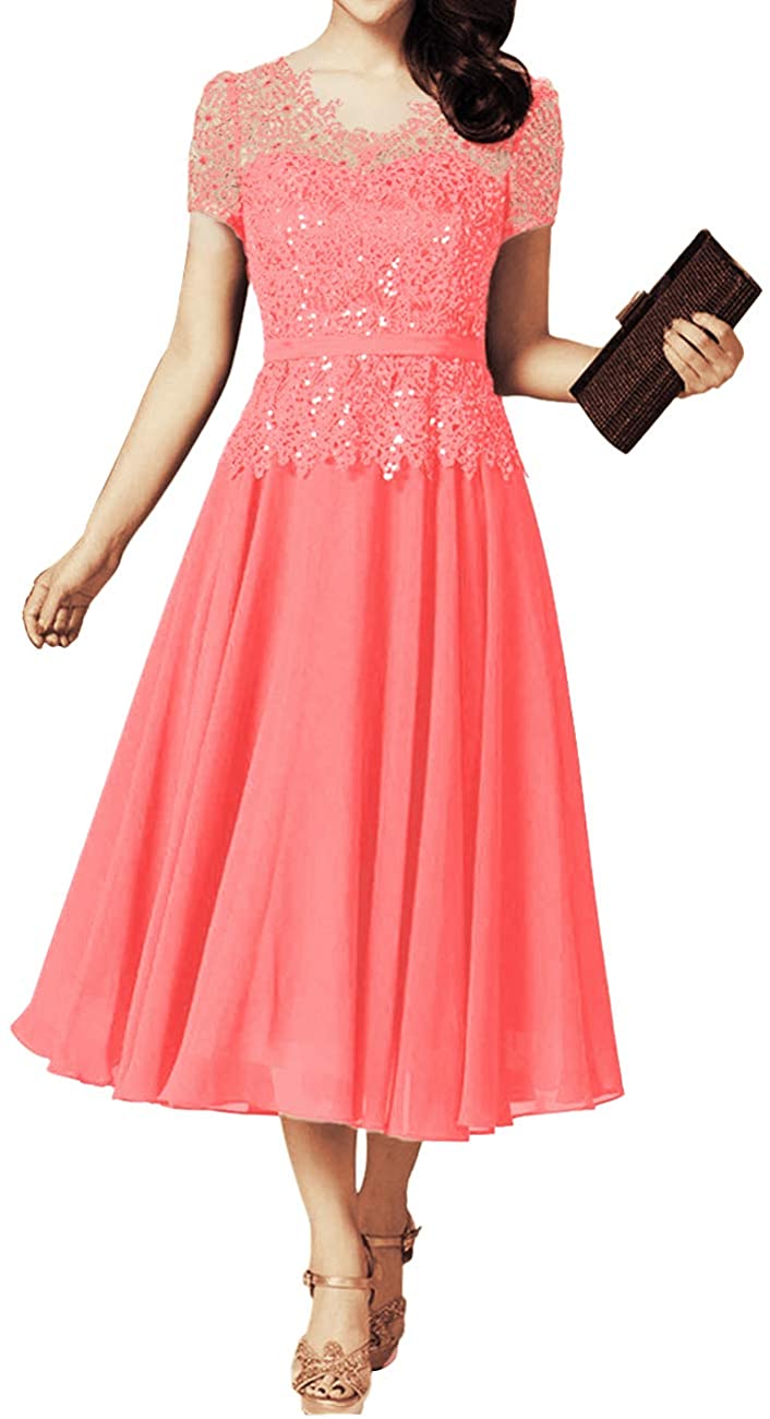 Coral mother of the bride dresses tea on sale length