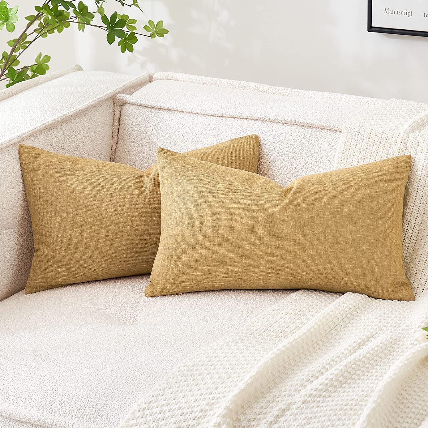  MIULEE Pack of 2 Decorative Burlap Linen Throw Pillow