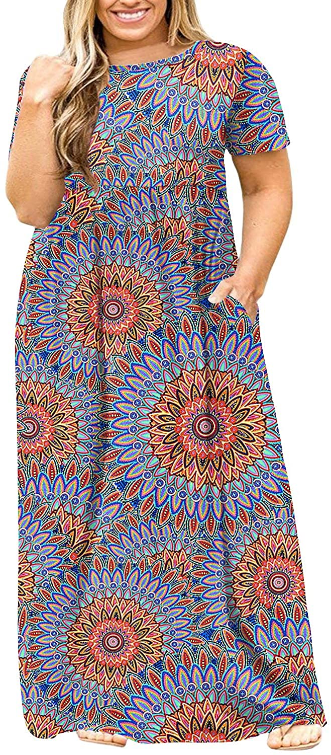 BISHUIGE Women XL-6XL Plus Size Bathing Maxi Dress with Pockets, X-Large,  Big Green Leaf at  Women's Clothing store