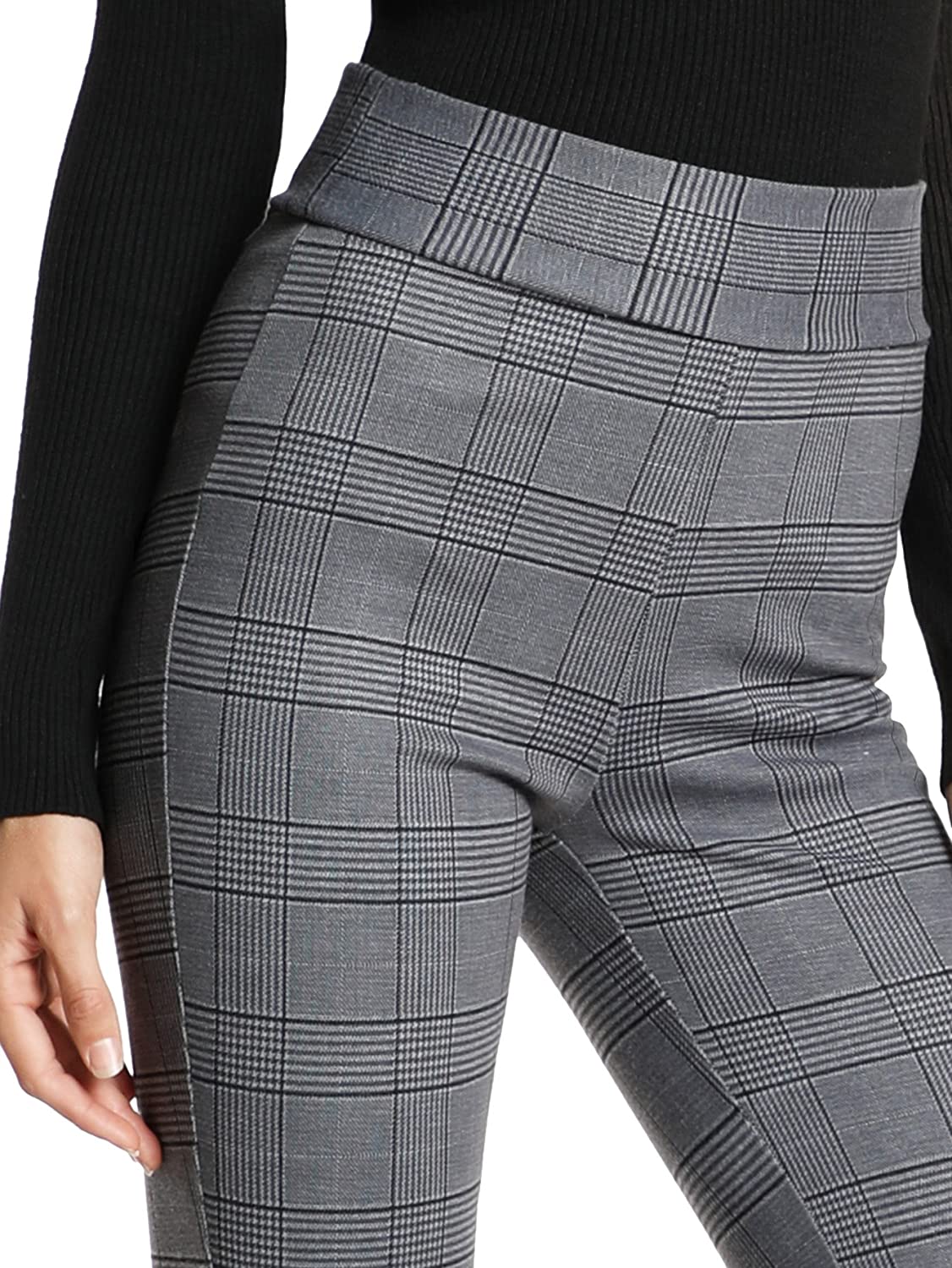 SweatyRocks Women's Plaid Print Dress Pants High Waisted Wide Leg Suit Pants  with Pocket Grey XS at  Women's Clothing store