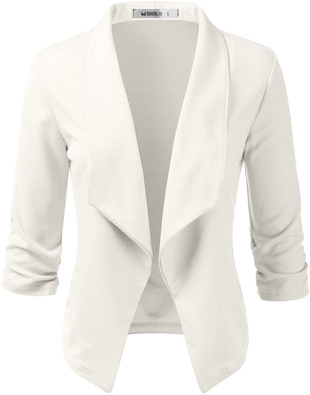 Abollria Women Blazer Casual Ruched 3/4 Sleeve Work Office Lightweight Open Front Jackets Blazer 