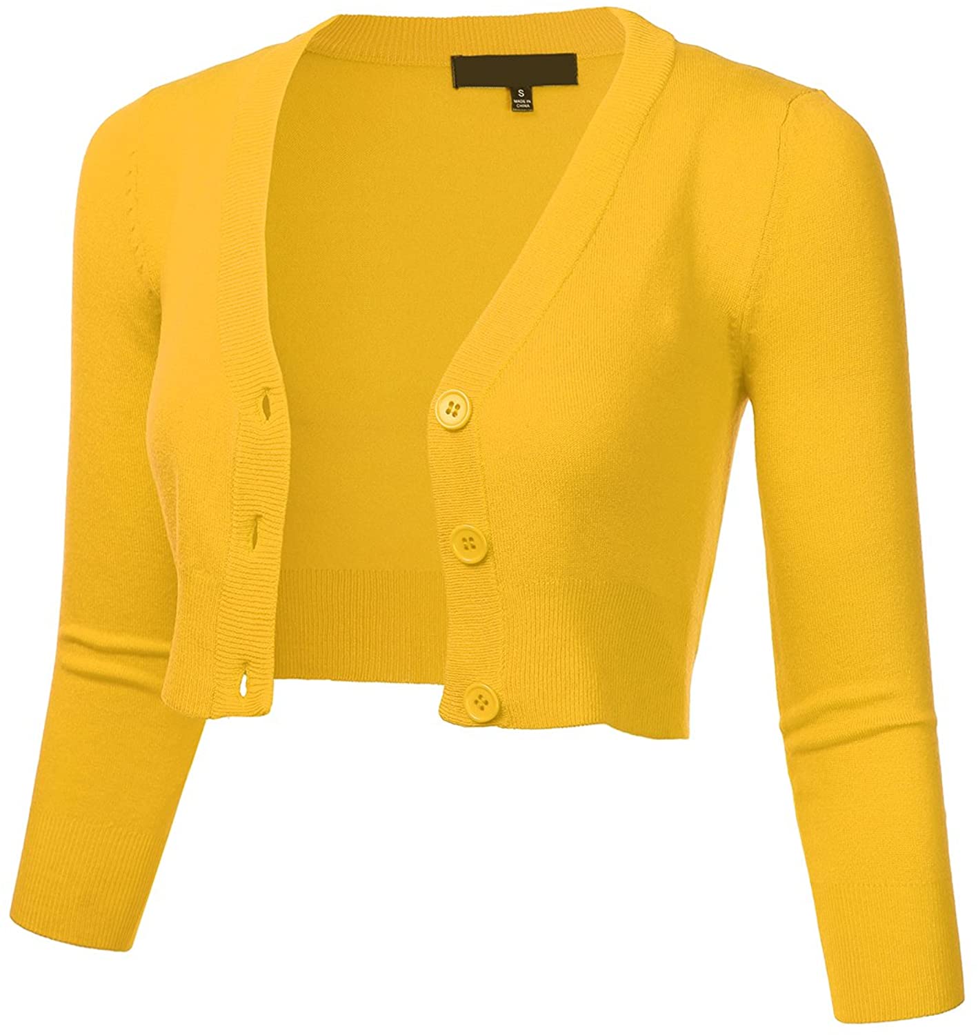 FLORIA Women Solid Button Down 3/4 Sleeve Cropped Bolero Cardigan Sweater  (S-4X) | eBay