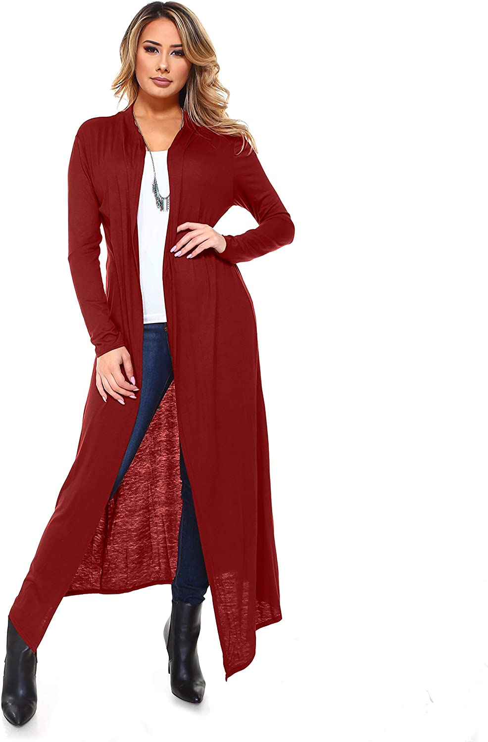 ALSLIAO Womens Long Sleeve Suit Open Front Office Cardigan Coat With  Pockets Outerwear Mei Red L 
