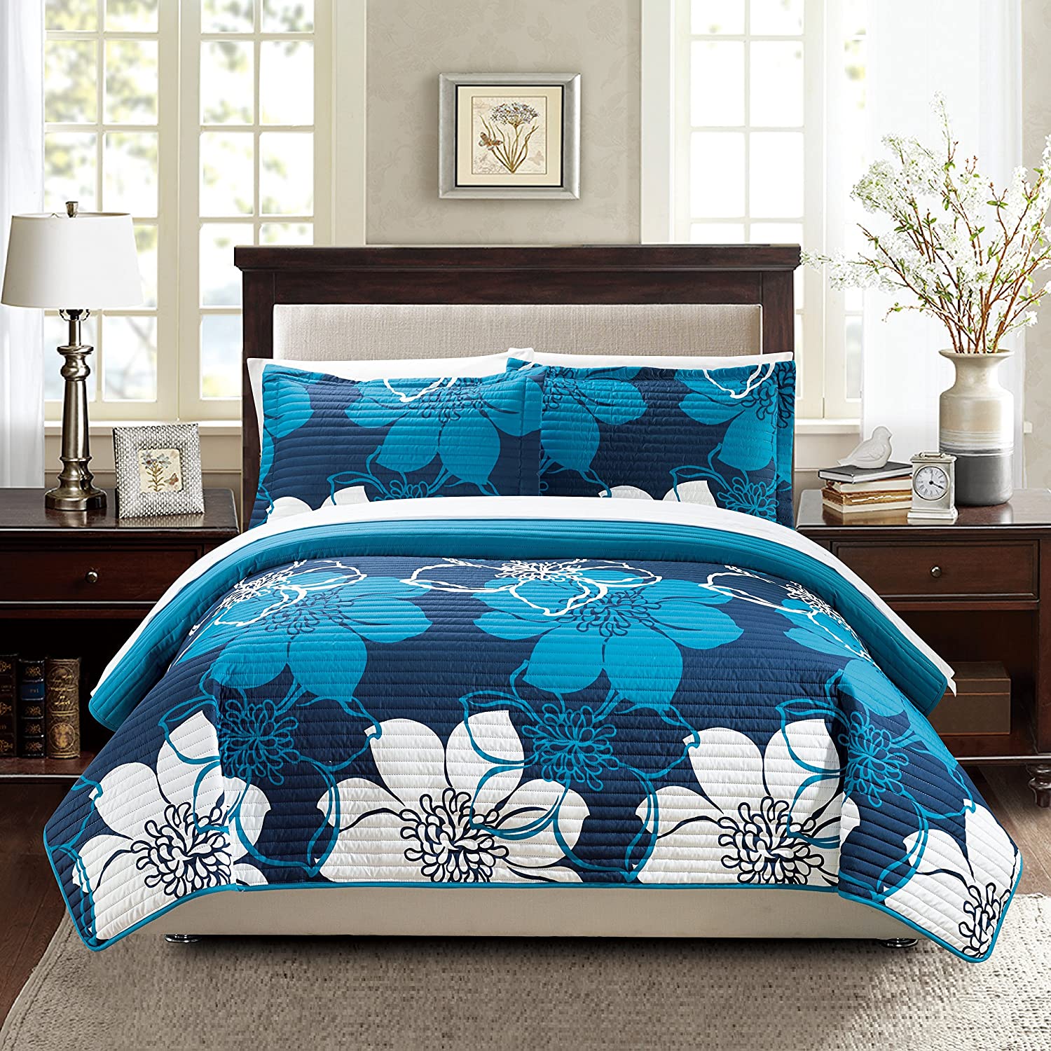 Details about   Chic Home 3 Piece Woodside Abstract Large Scale Floral Printed with 2 Shams Quil 