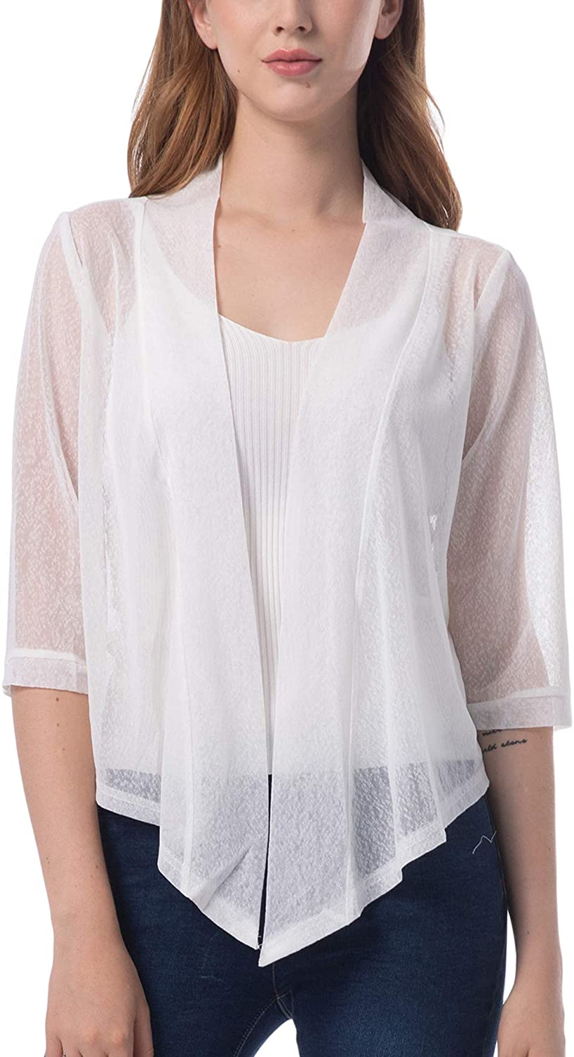 Women's Tie Front 3/4 Sleeve Shrug Sheer Wrap Cropped ...