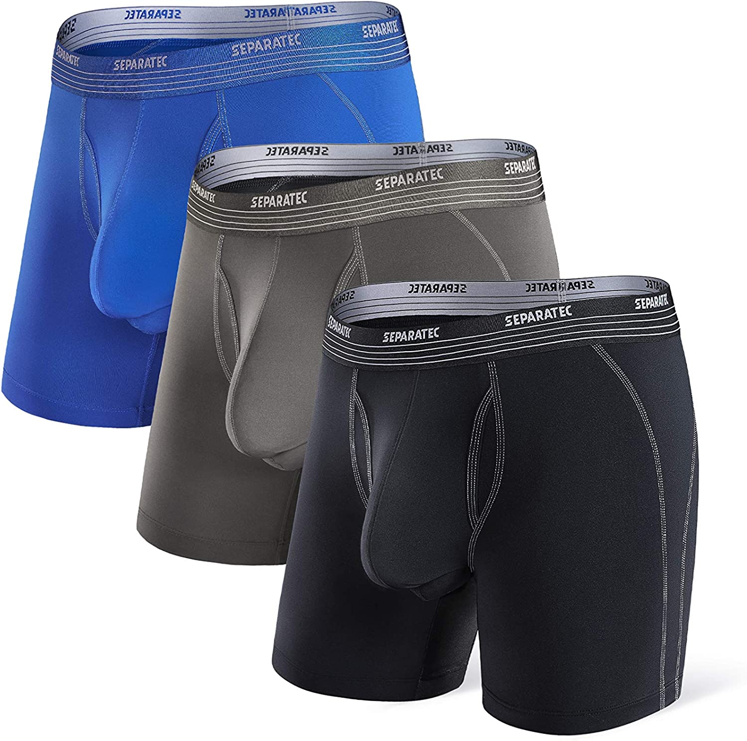 Separatec Men's Sport Underwear with Dual Pouch Design Fast Dry Long Leg 8  Active Performance Boxer Briefs in 2 or 3 Pack