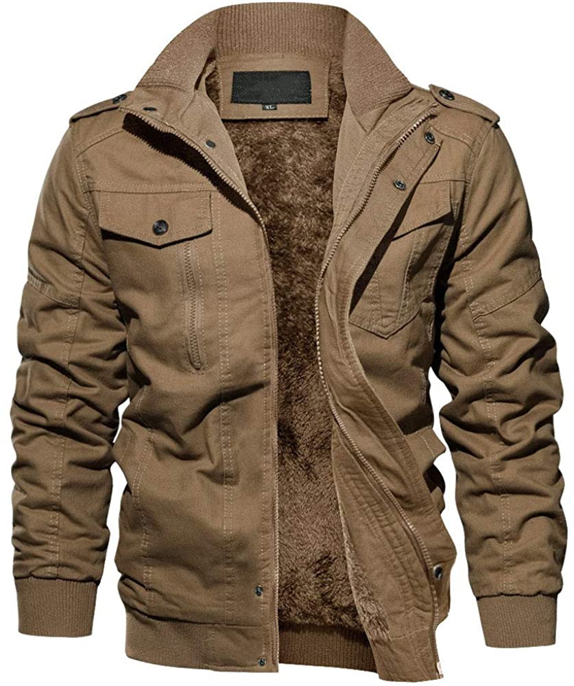 EKLENTSON Mens Coat Casual Warm Thicken Winter Bomber Jacket Long Sleeve with Zipper Pocket 