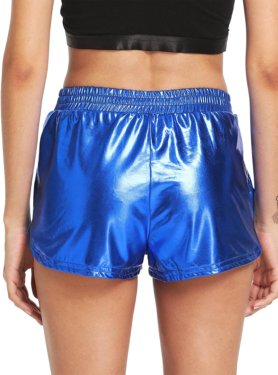 SweatyRocks Women's Metallic Shorts Elastic Waist Shiny Pants | eBay
