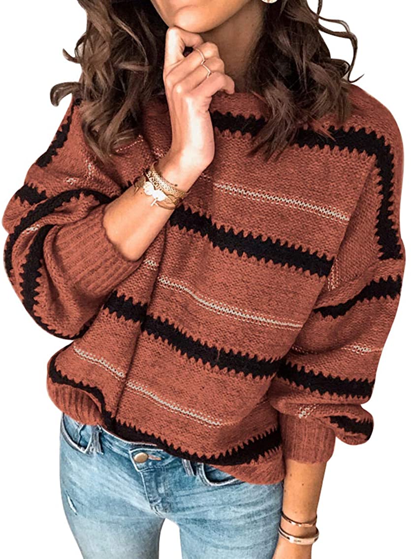 PRETTYGARDEN Women's Fashion Long Sleeve Striped Color Block Knitted  Sweater Cre