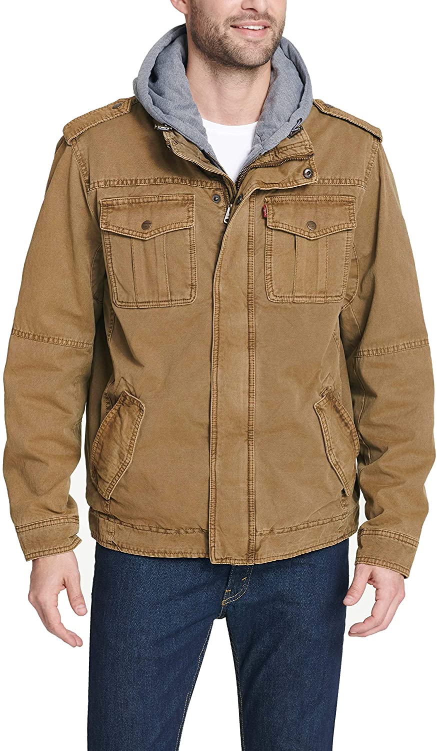 Levi's Men's Washed Cotton Military Jacket with Removable Hood ...