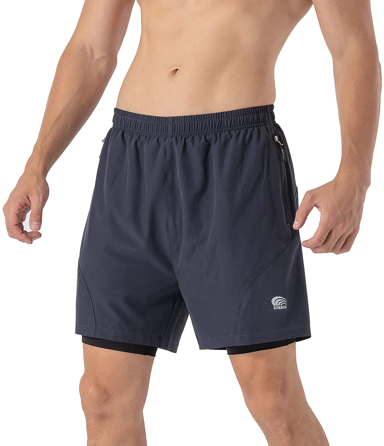 Men's 2 in 1 Running Shorts 5 inch Quick Dry Workout Athletic Shorts with Zipper Pockets 