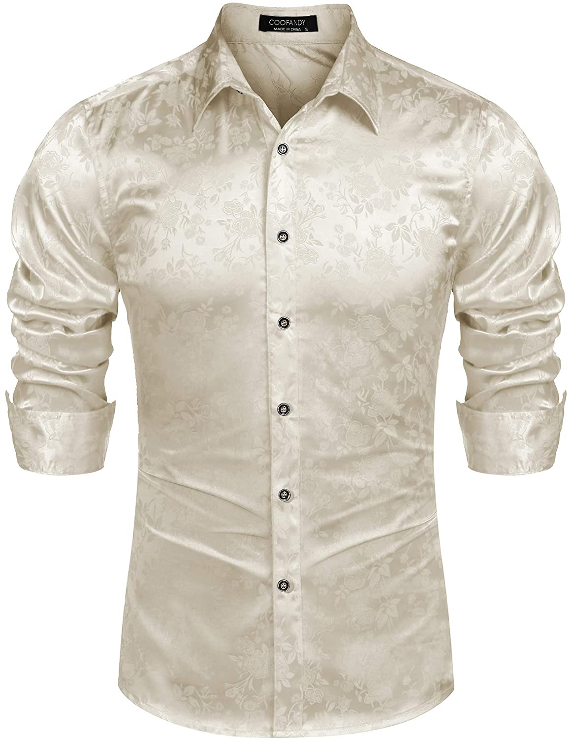 VISIONO Men'S Long Sleeve Printed Shirt,Mens Flowers Shirt Button Down  Shirts Rose Flower Pattern White Men Romantic Loose Long Sleeve Shirt Apply  To