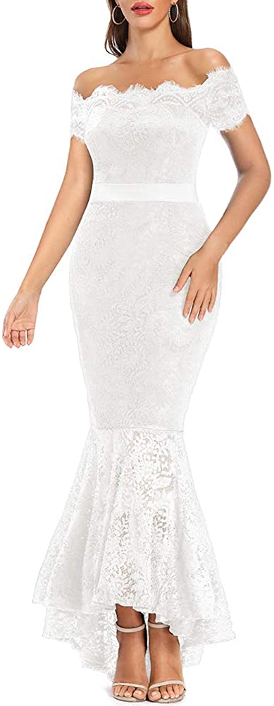 LALAGEN Women's Floral Lace Long Sleeve Off Shoulder Wedding Mermaid Dress  | eBay