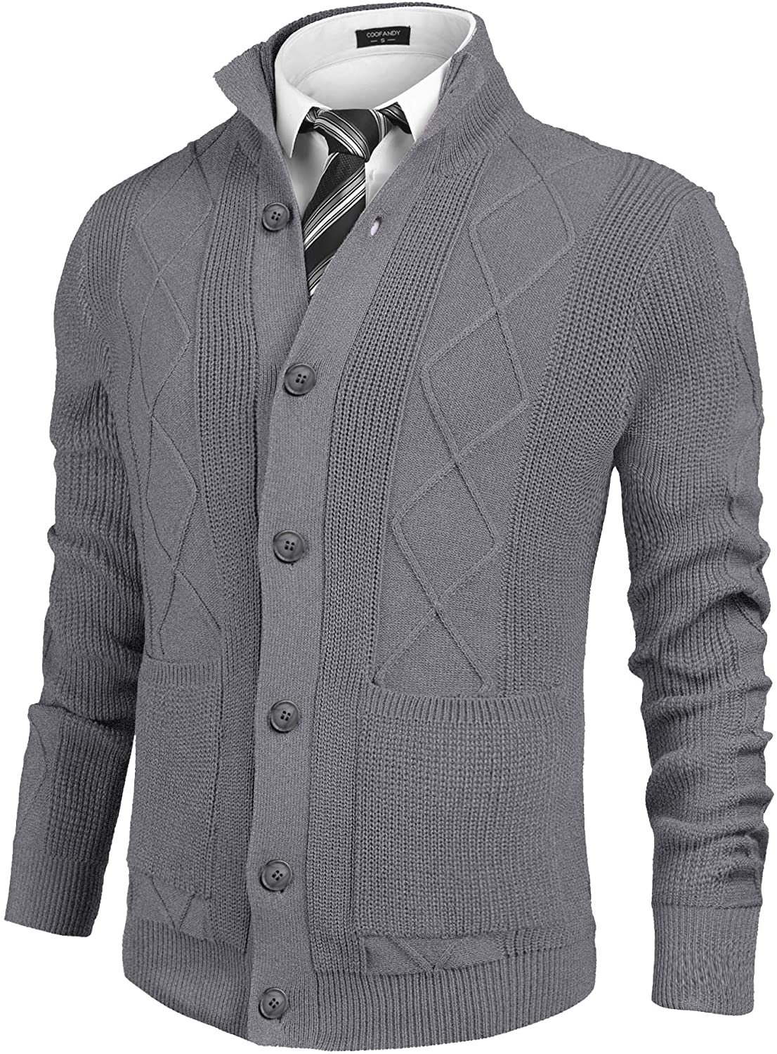 COOFANDY Men's Knitted Cardigan Sweaters Stand Collar Button Down ...