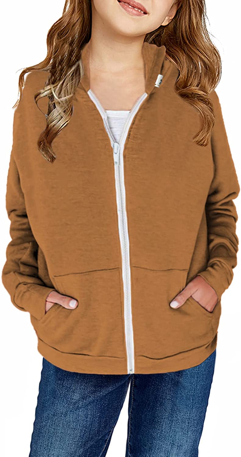 Sidefeel Girls Long Sleeve Zip Up Hoodie Sweatshirt Casual Coat with Pockets 4Y-13Y 