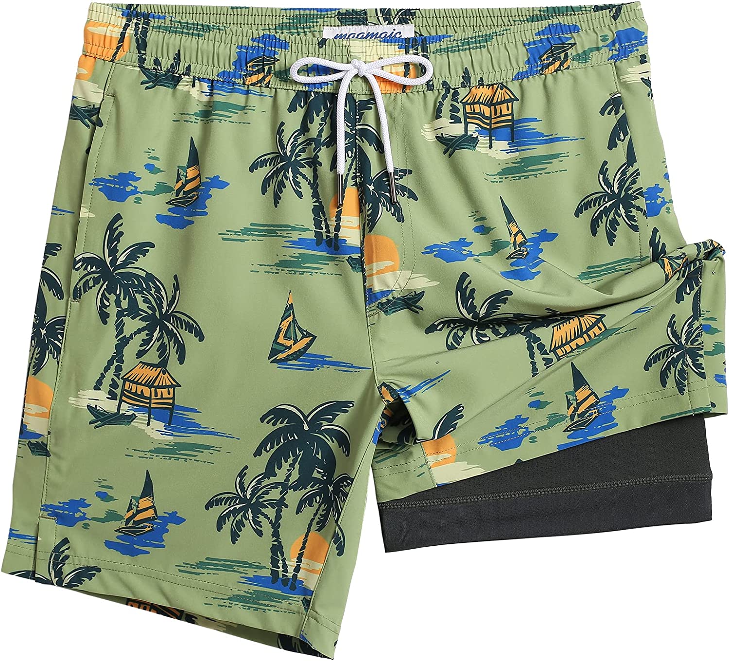 maamgic Mens Swim Trunks with Compression Liner 7 Inch Inseam Mens