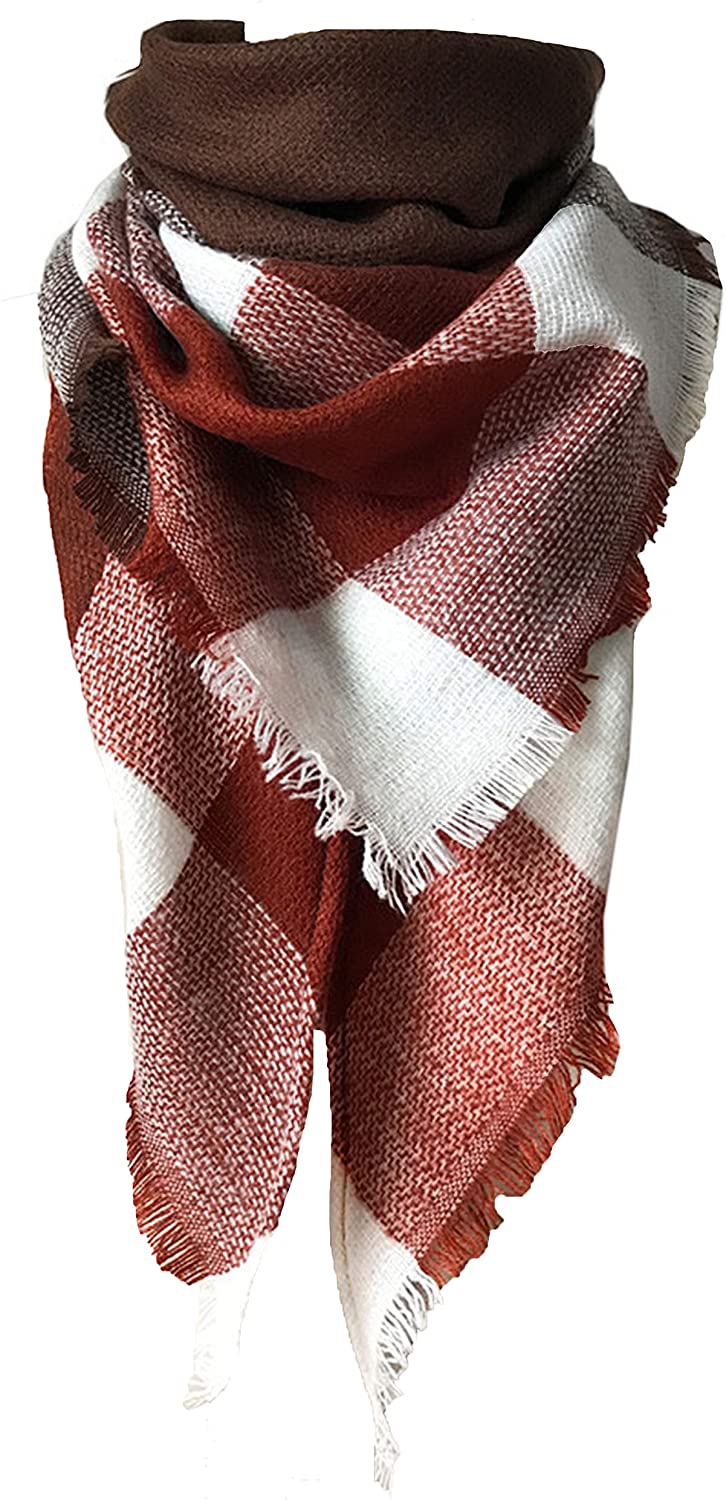 Wander Agio Womens Warm Long Shawl Wraps Large Scarves Knit Cashmere Feel  Plaid