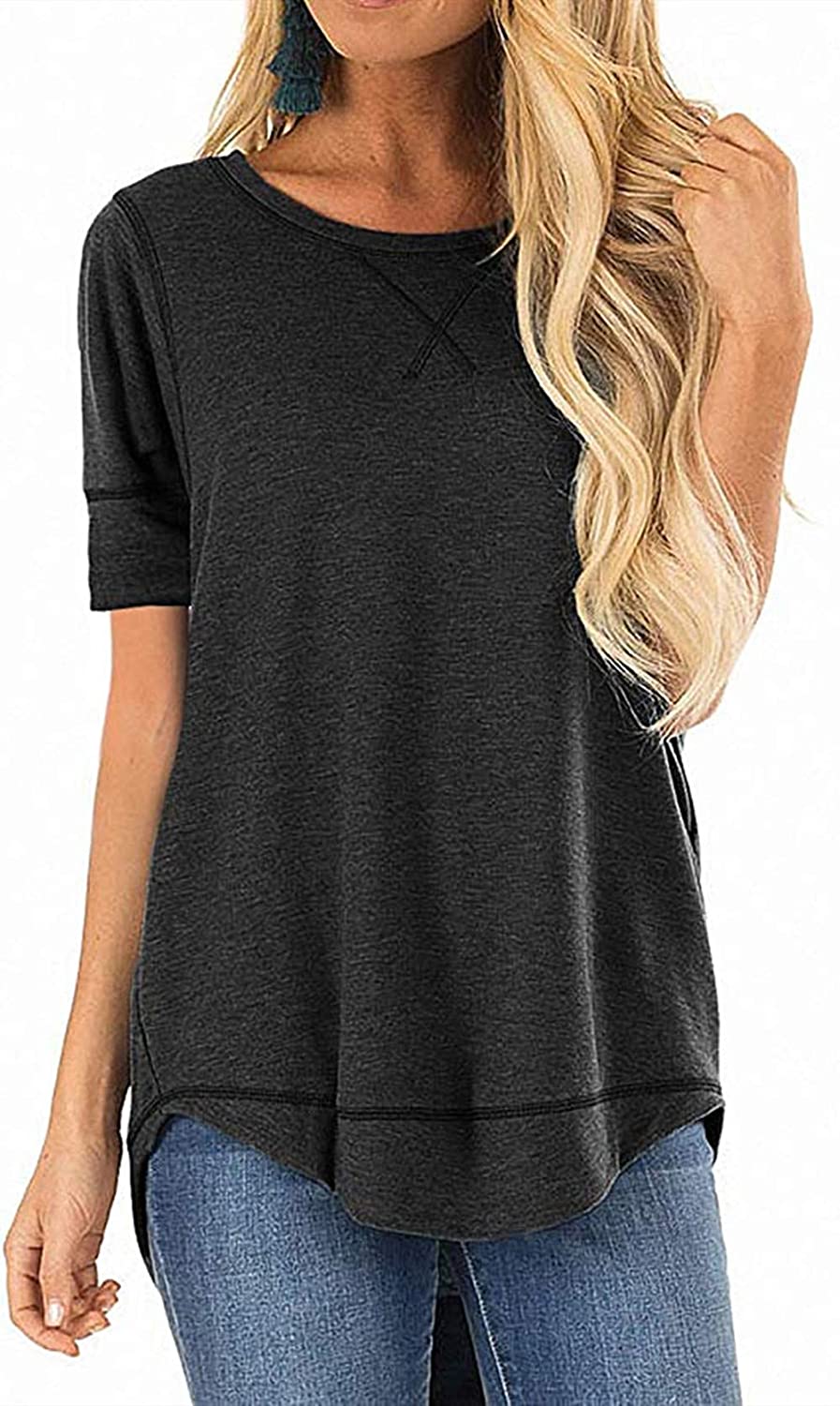 Womens Short Sleeve Loose Fitting T Shirts Cotton Casual Tops