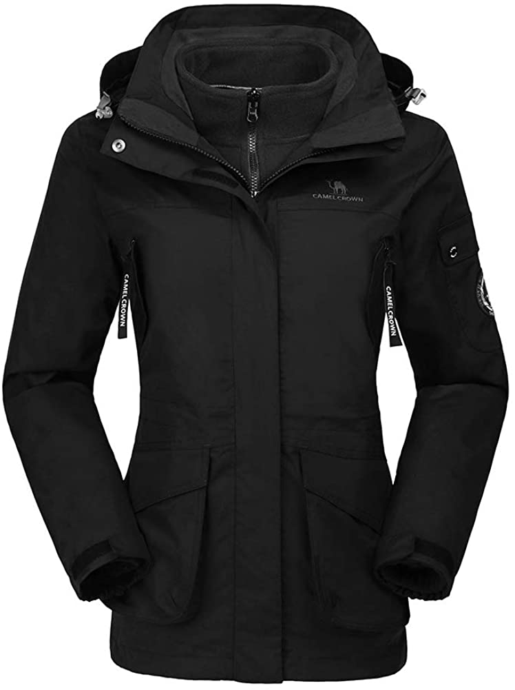 CAMEL CROWN Women's Waterproof Ski Jacket Winter Coat Windbreaker Fleece Inner Detachable Hood Snow Hiking Outdoor