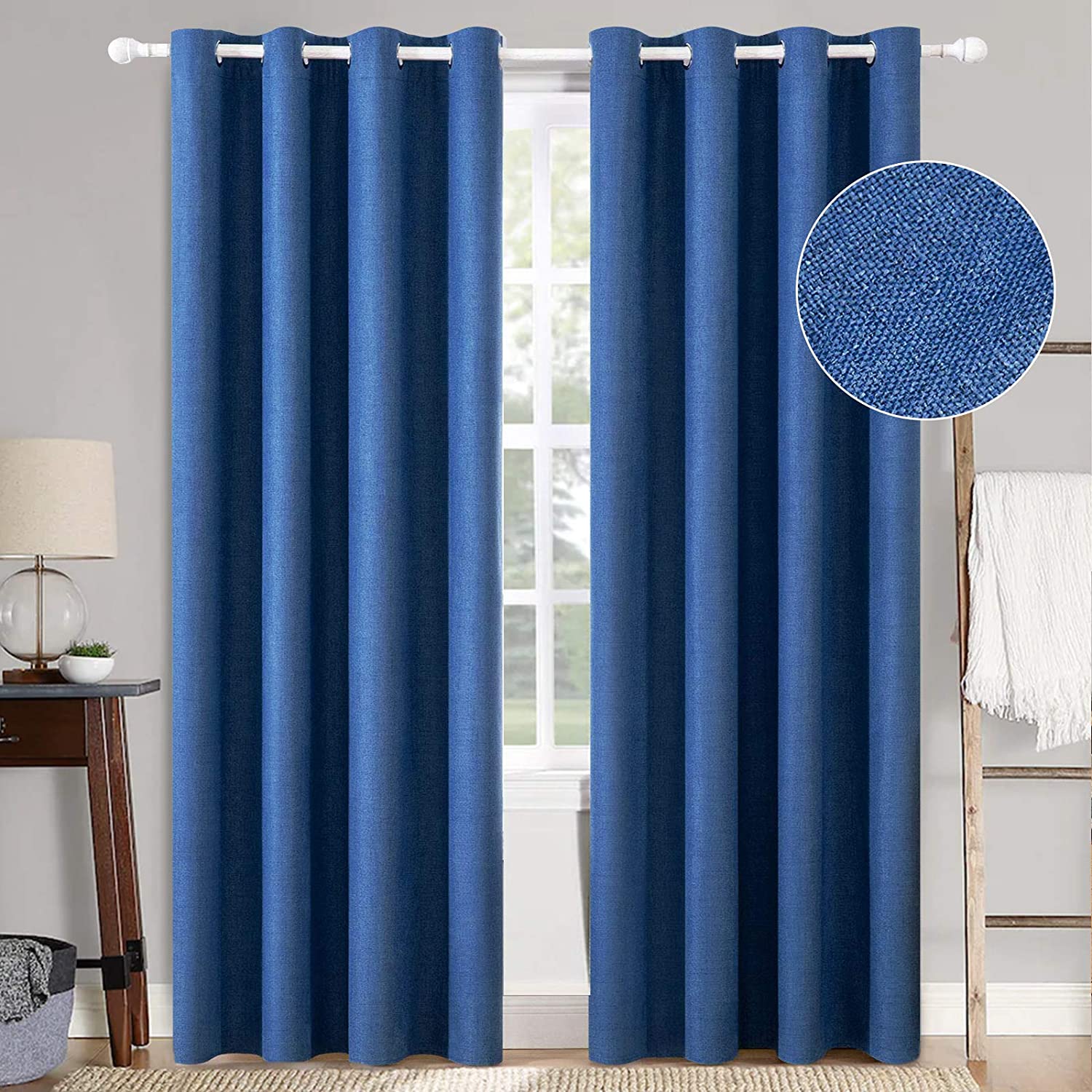 MIULEE Linen Textured Curtains for Bedroom Solid 100% Blackout