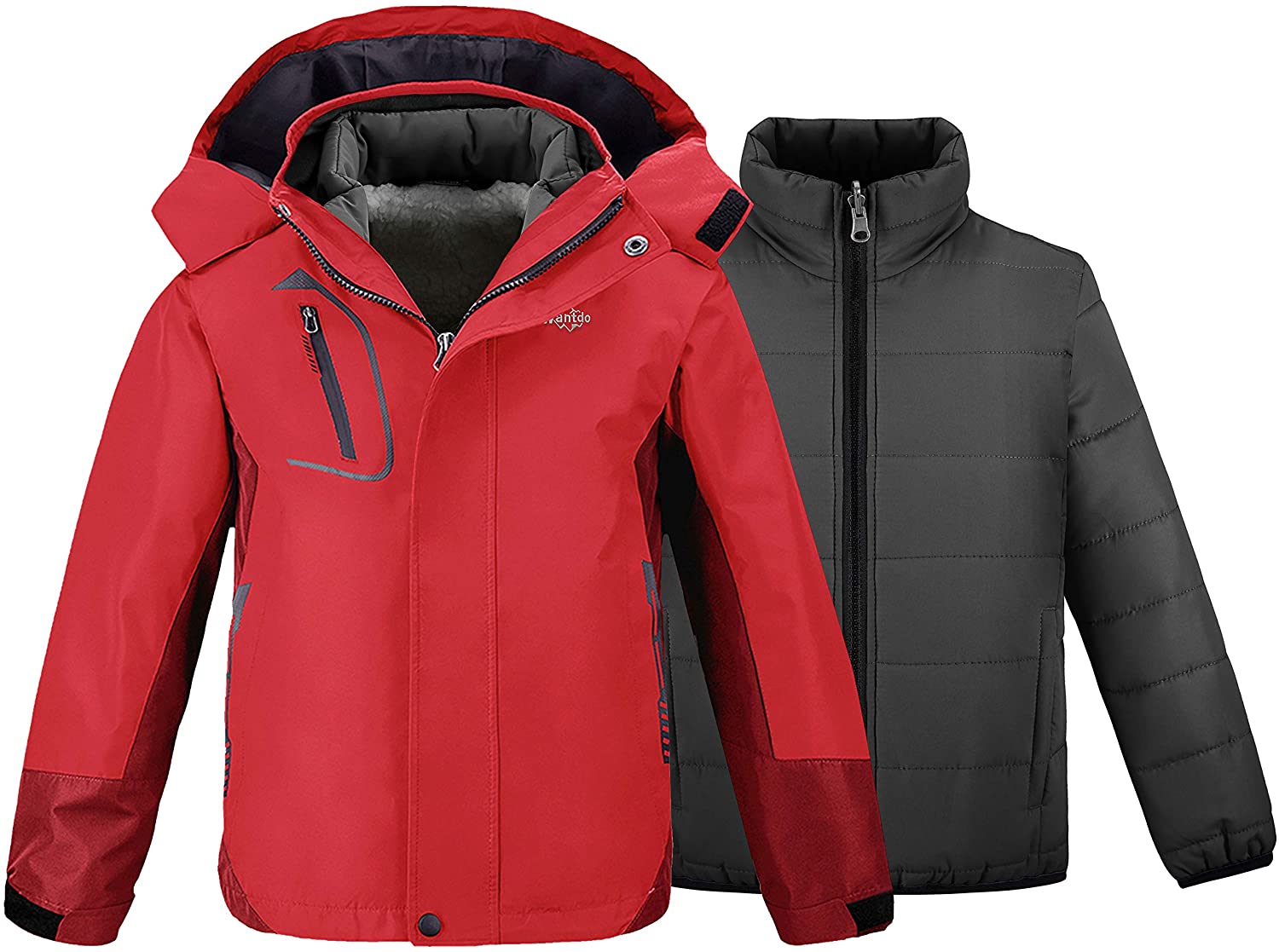Wantdo Boy's 3 in 1 Waterproof Ski Jacket Warm Winter Snow Coat Fleece Softshell Jacket Raincoat 