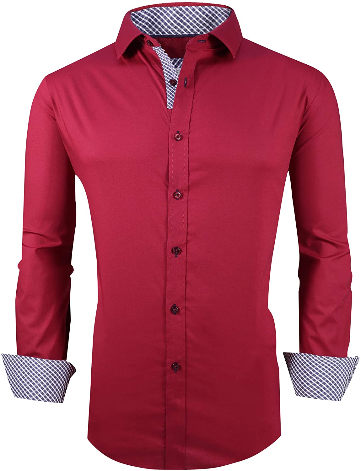 Markalar Mens Casual Button Down Shirts Regular Fit Long Sleeve Cotton Dress Shirt,Red,S
