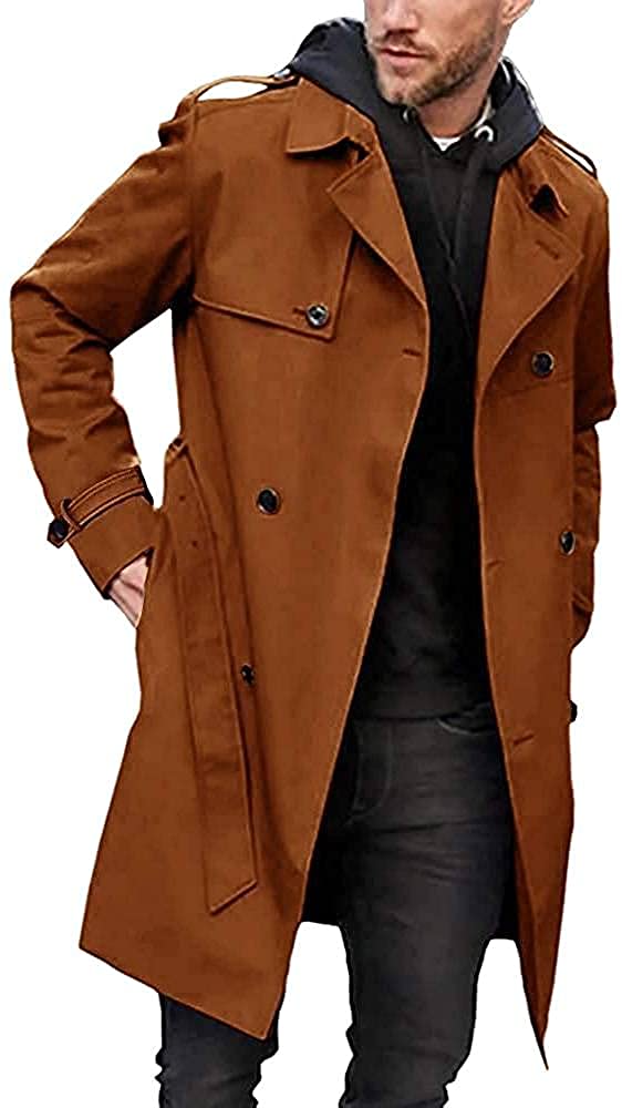 Mens Leather Trench Coat for Men Long Jacket Vintage Distressed Brown Coat  (XXS - (For Body Chest 32-34)) at  Men's Clothing store