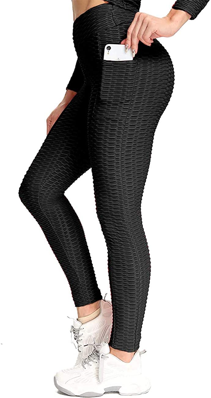 Fitnery Women's High Waist Textured Yoga Pants Ruched Butt Lifting Slim  Workout