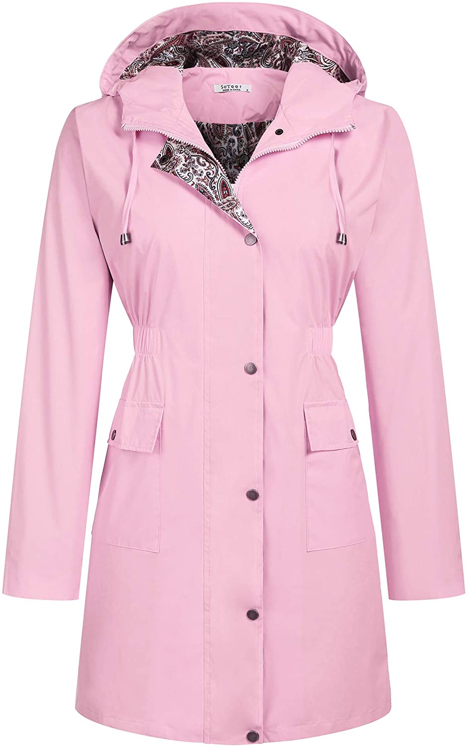 soteer Womens Casual Lightweight Waterproof Rain Jacket Long Sleeve Hooded Raincoat Outerwear 