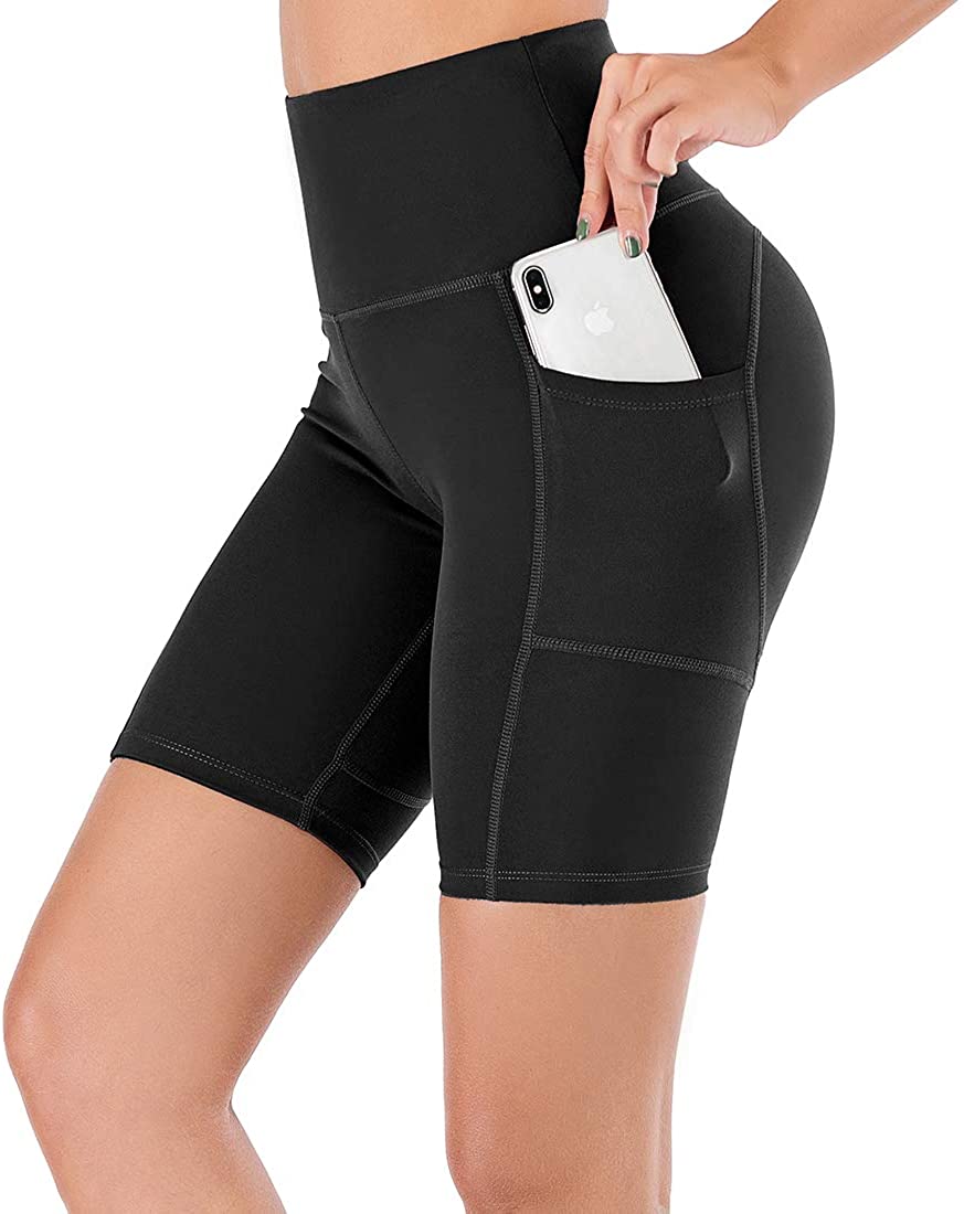 Lianshp Yoga Shorts with Pockets for Women High Waist Tummy Control Athletic Workout Running Shorts 8 