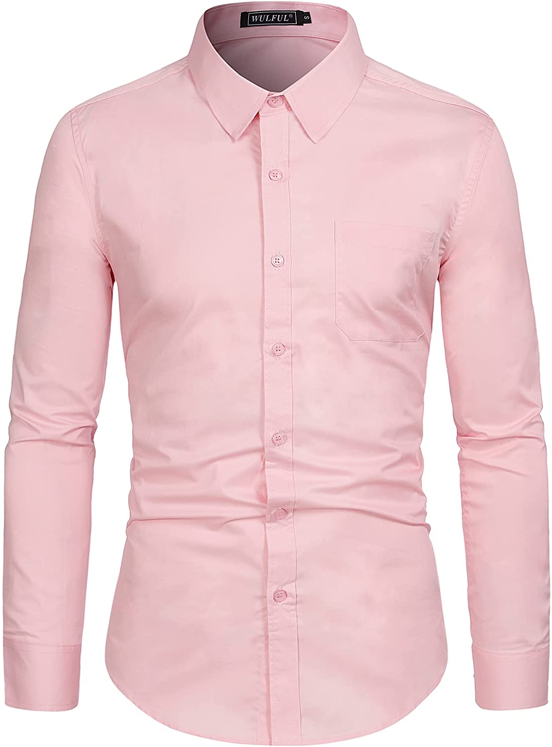 WULFUL Mens Casual Long Sleeve Dress Shirt Print Cotton Business Button Down Shirts Regular Fit
