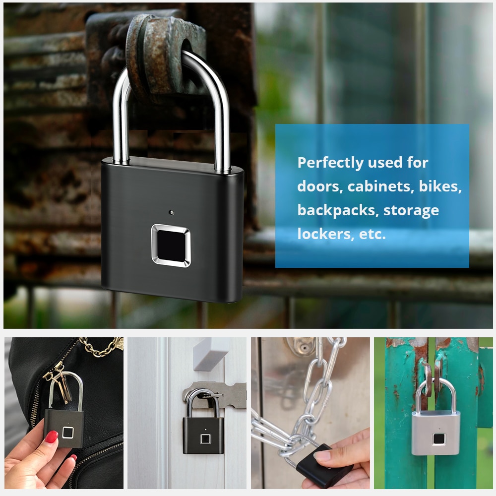 KERUI Waterproof USB Charging Fingerprint Lock Smart Padlock door lock 0.1sec Unlock Portable Anti-theft Fingerprint Lock Zinc-1